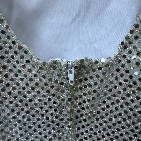Vintage 90s Maurices Silver Sparkle Mini Dress Gown Party Glam Disco 7/8 - Picture 6 of 14